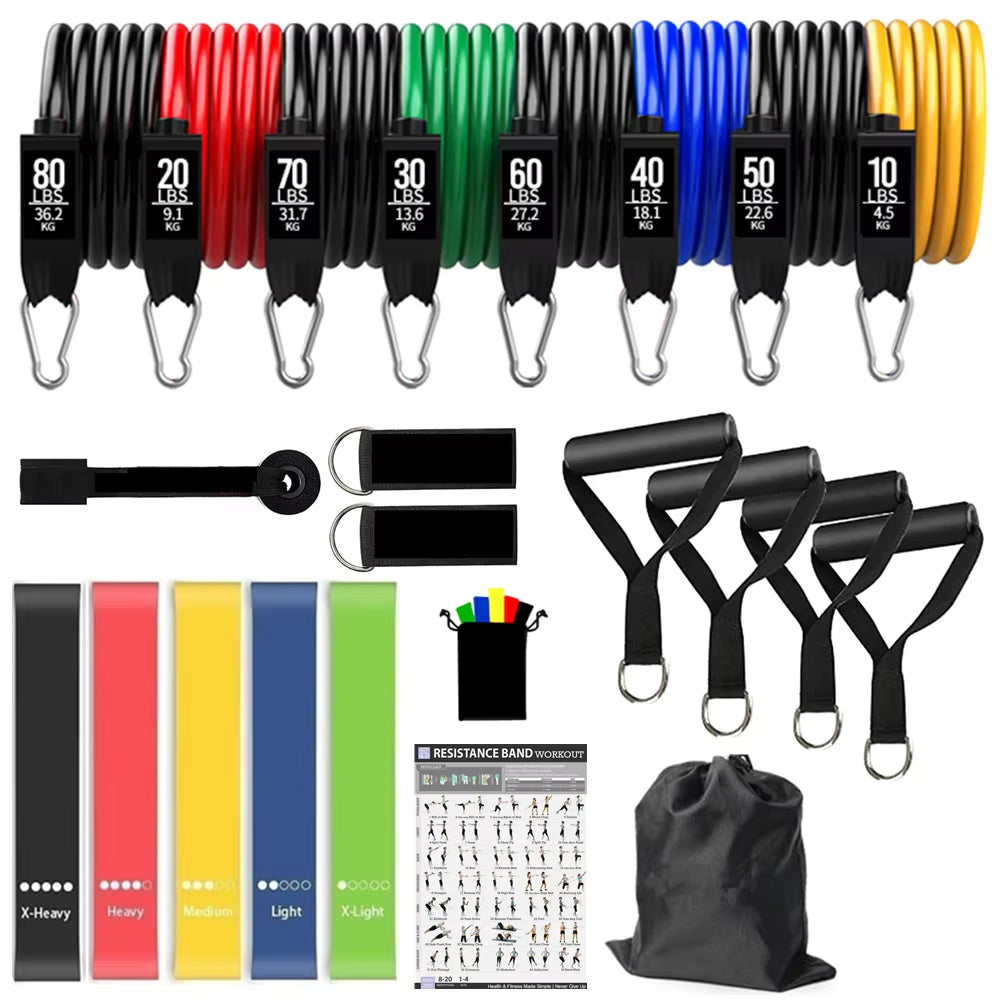 360Lbs Fitness Exercises Resistance Bands Set Elastic Tubes Pull Rope Yoga Band Training Workout Equipment for Home Gym Weight